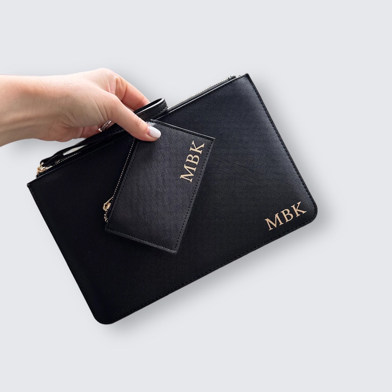 Personalised Black Wristlet Clutch Bag & Card Holder