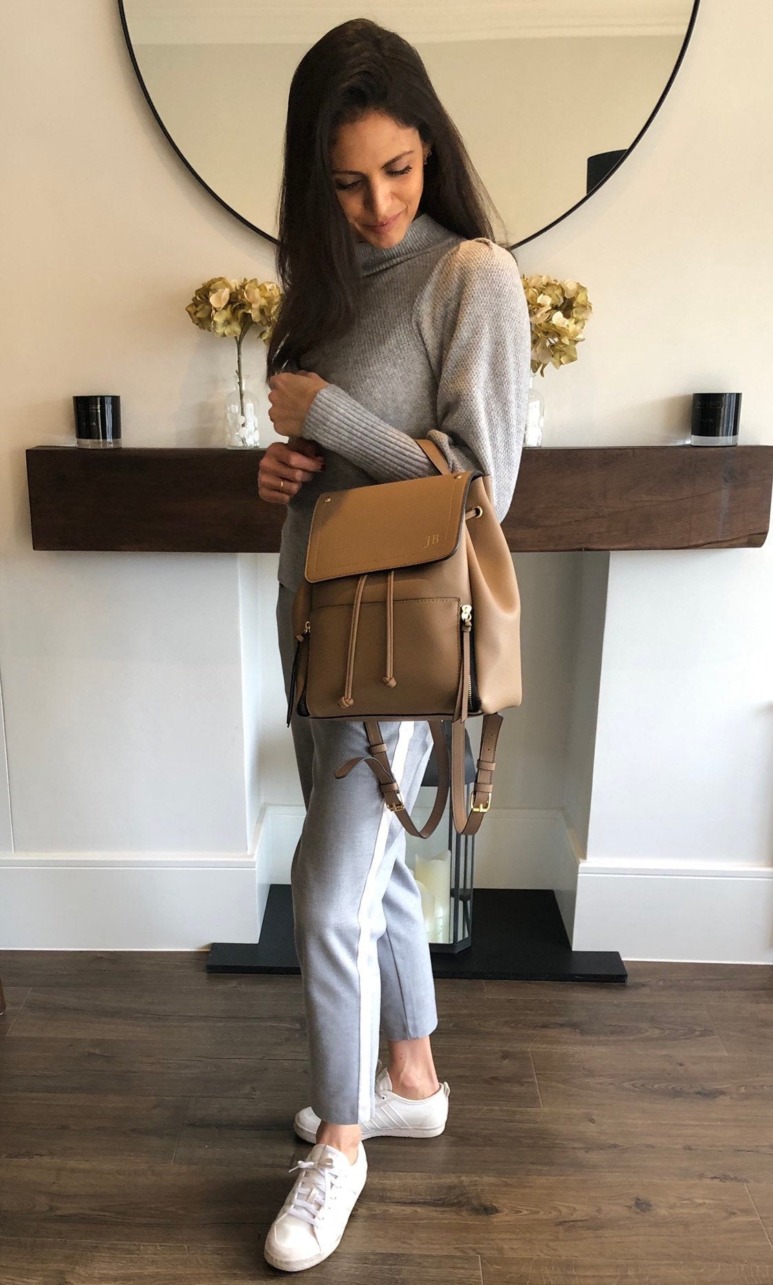 Personalised Vegan Leather Camel Backpack With Initials