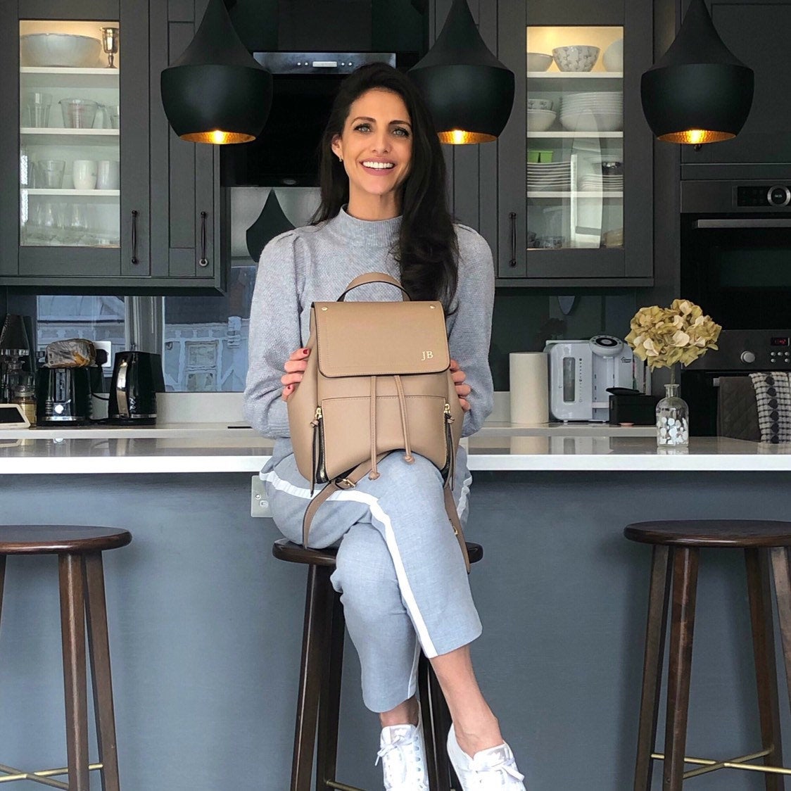 Personalised Vegan Leather Camel Backpack With Initials