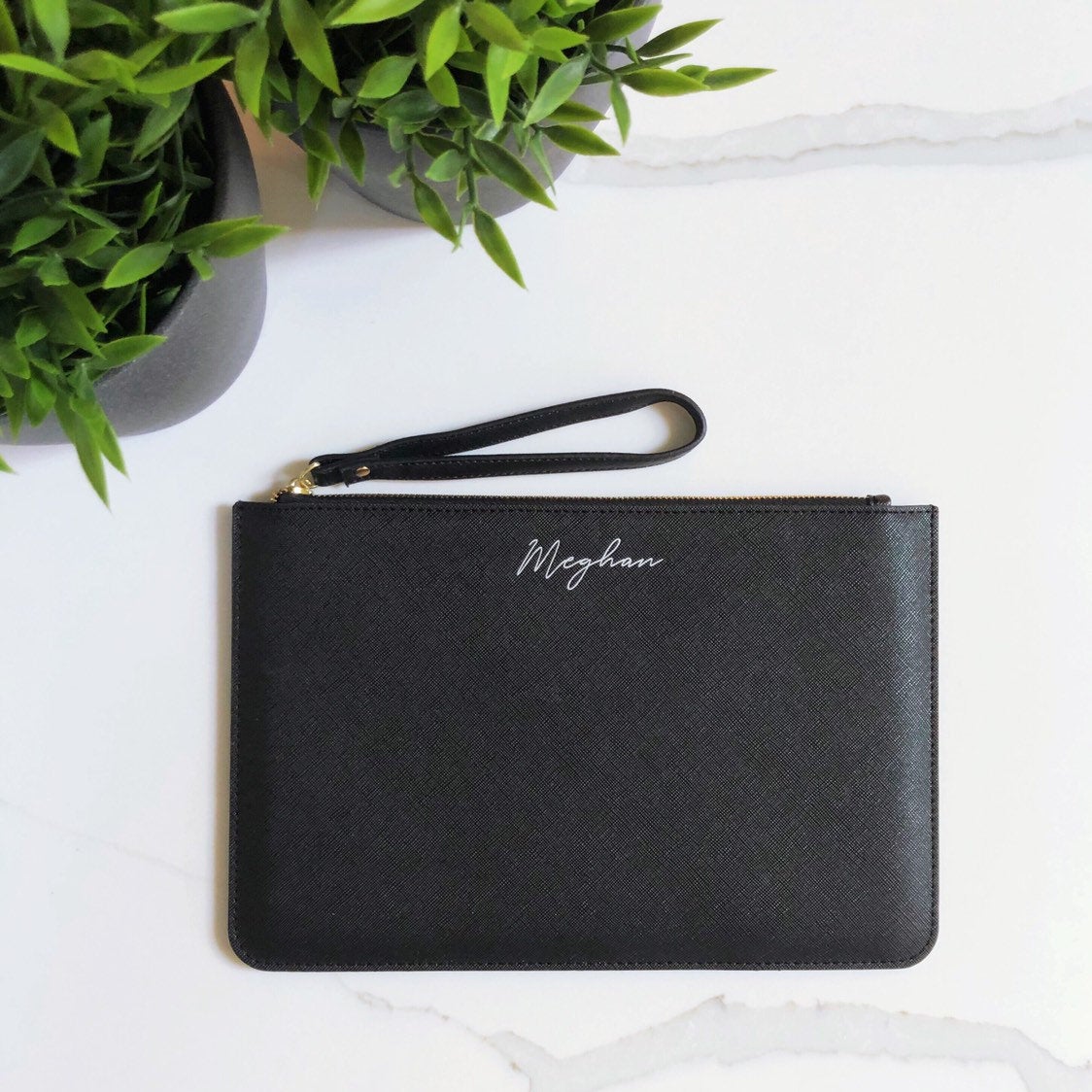 Personalised Black Wristlet Clutch Bag