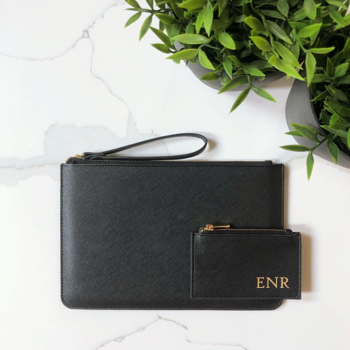 Personalised Black Wristlet Clutch Bag & Card Holder