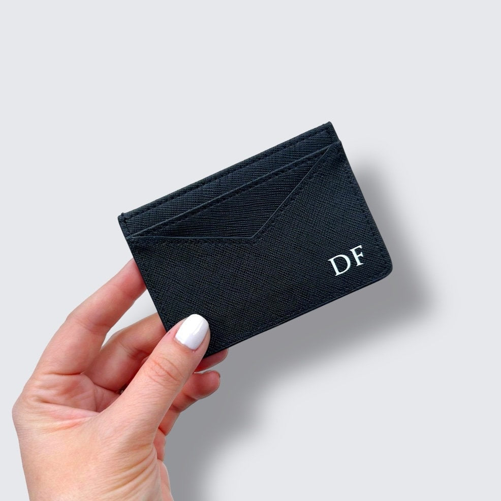 Personalised Leather Card Holder in Black