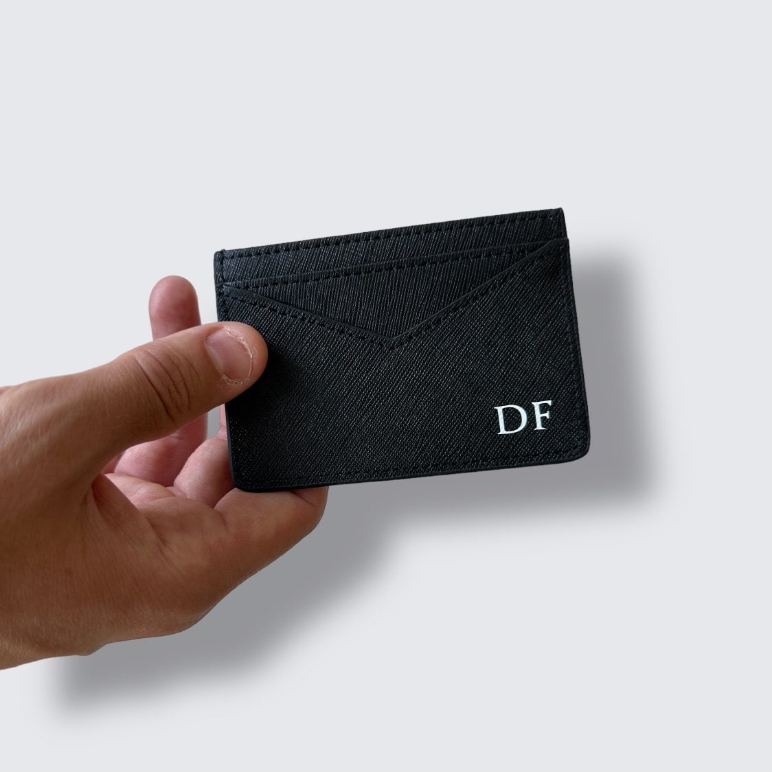 Personalised Leather Card Holder in Black