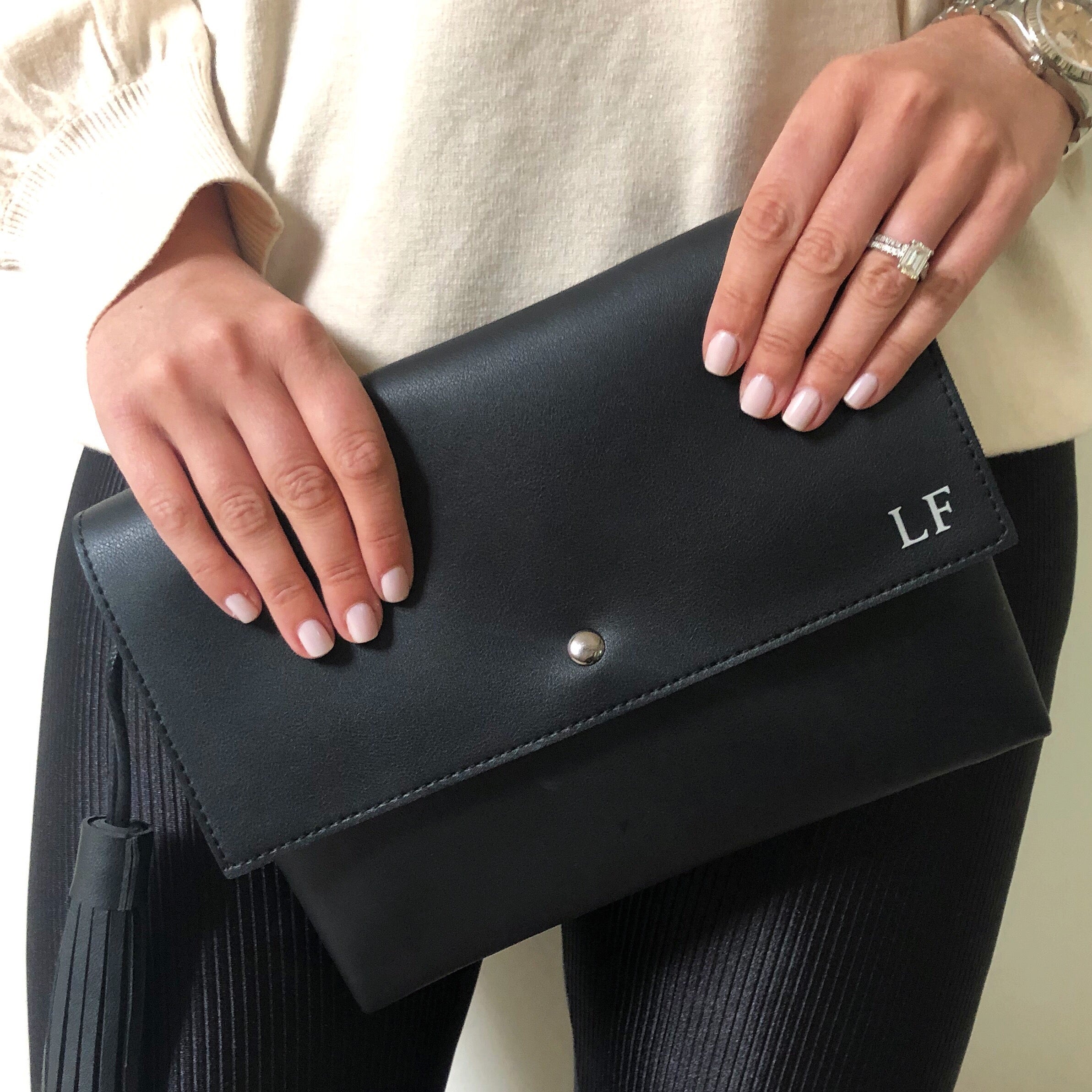 Personalised Cross Body Clutch Bag With Tassel